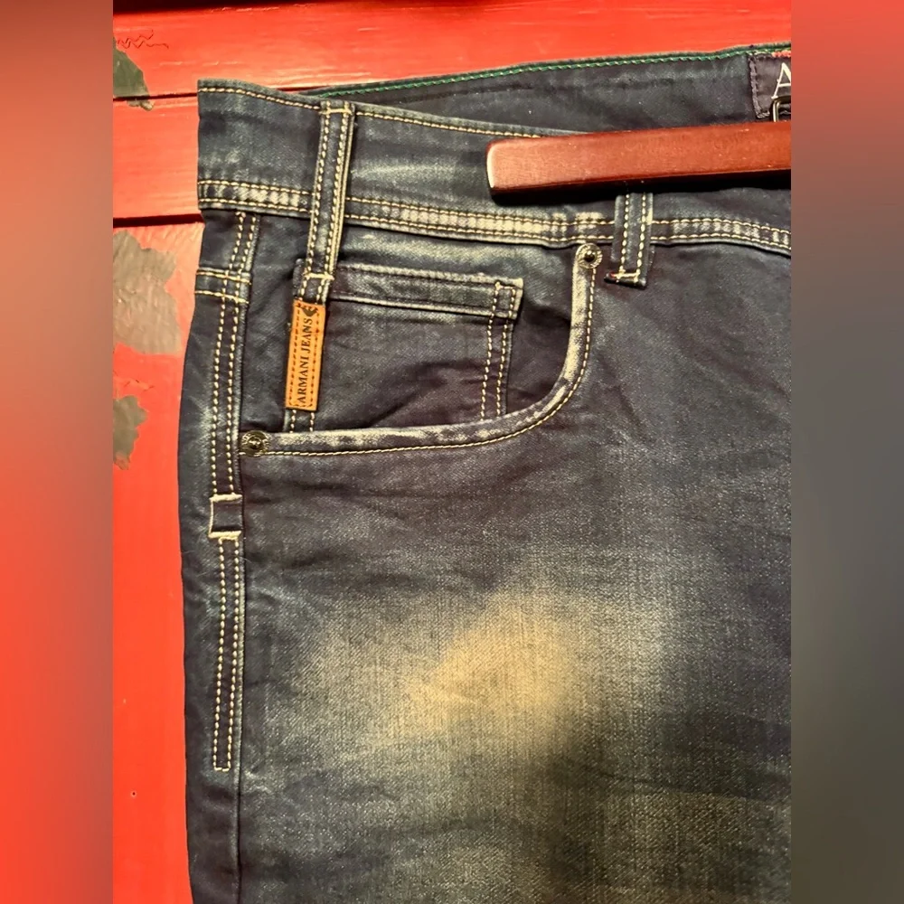 Armani Jeans Slim Straight in Navy and Light Beige - Picture 5 of 16